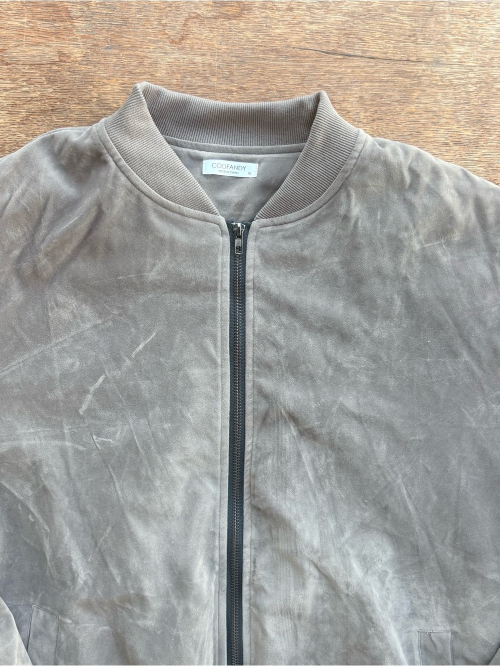 COOFANDY Men's Taupe Suede Bomber Jacket XL